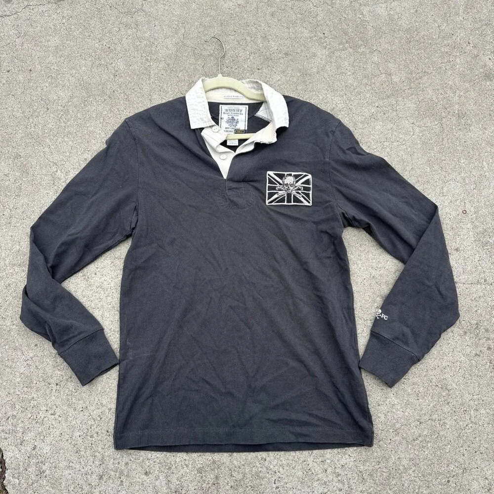 Ralph Lauren Black Long Sleeve Polo with White Collar & Crest